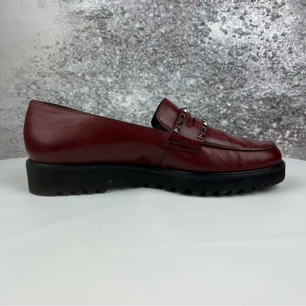 Paul Green Burgundy Studded Leather Loafers - Picture 3 of 10